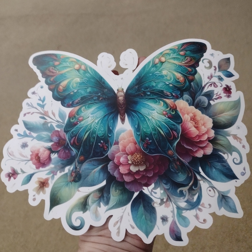 HUGE Green Floral Butterfly Decal